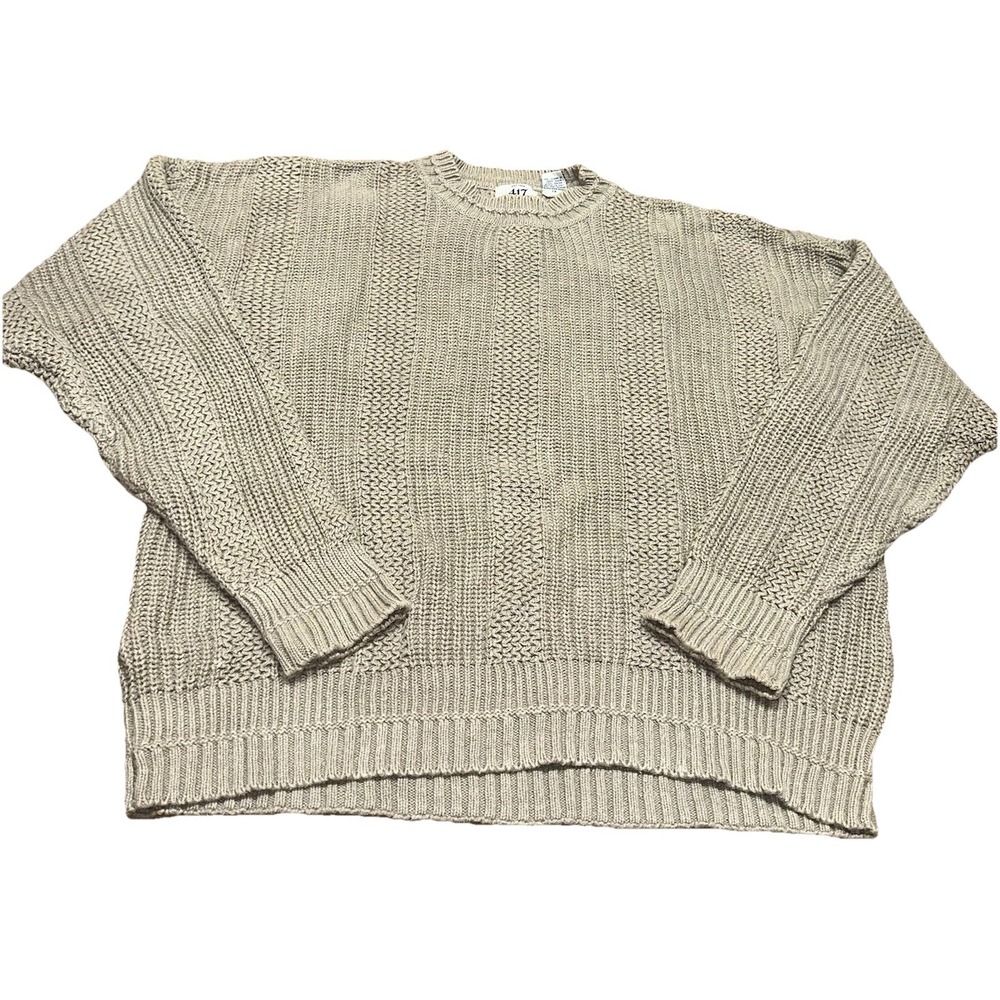 Vintage Van Heusen 417‎ Brown Ribbed Cable Knit Sweater Crewneck Heavy Men's XL